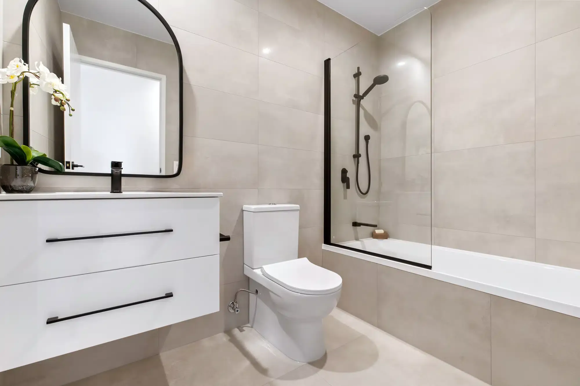 Modern bathroom in residential home in Monroe Township, NJ.