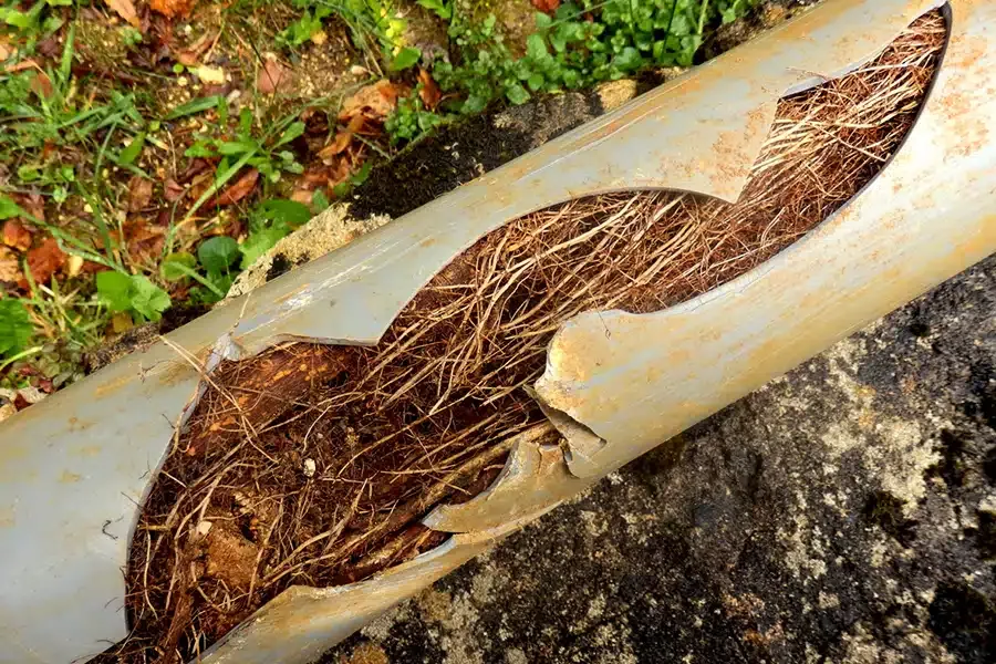 Tree roots blocking a sewer line